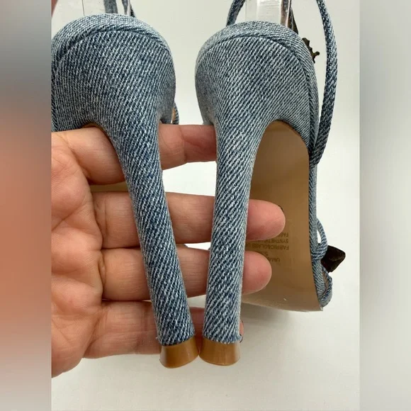 Steve Madden Uma/Uma Denim Butterfly Rhinestone Stiletto Heels Embellished Ankle - Picture 13 of 17